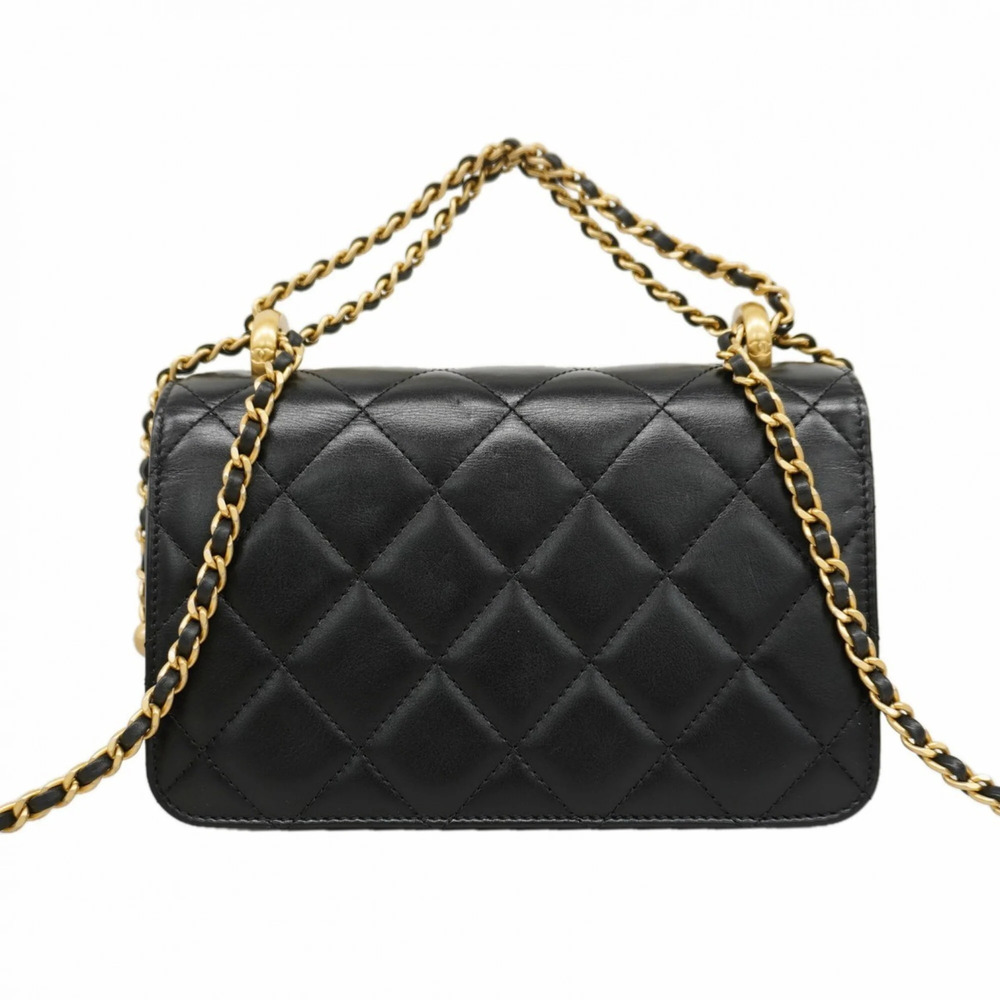 Chanel Matelassé Chain Shoulder Bag, Lambskin, Black, Women's OP001064 - Picture 10 of 10